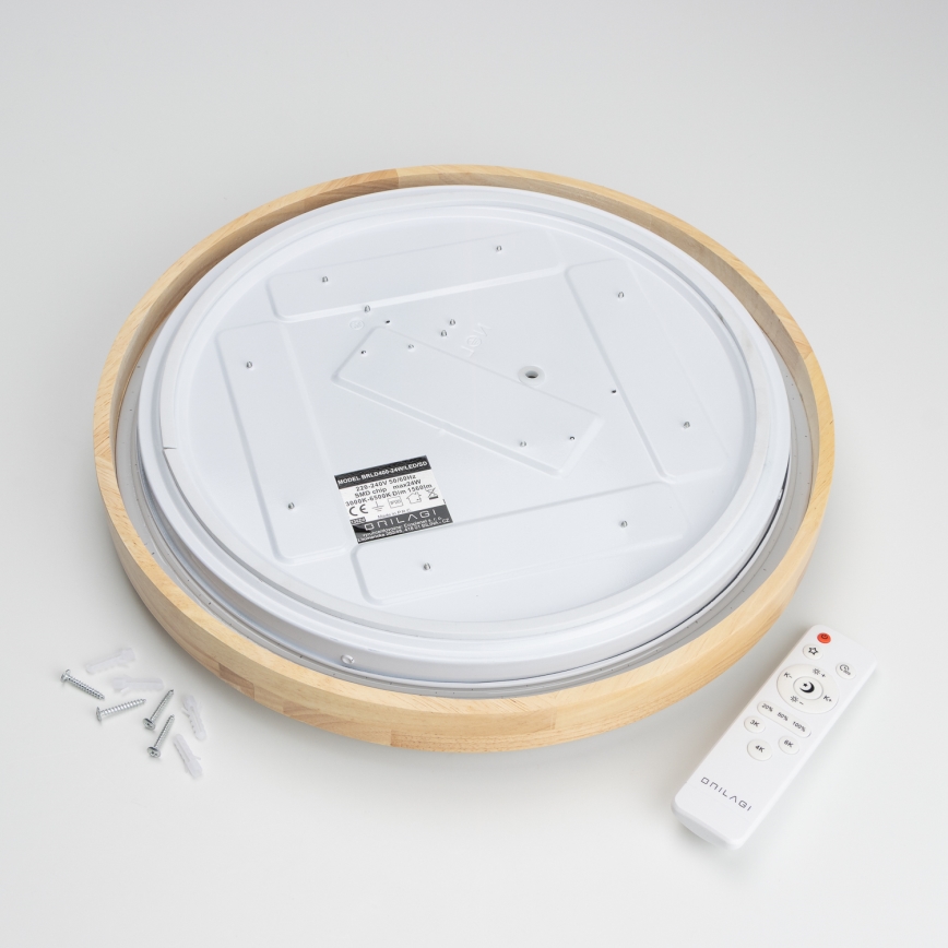 Brilagi - LED stmievateľné stropné svietidlo PINE LED/24W/230V drevené, priemer 42 cm, 3000-6500K + diaľkové ovládanie