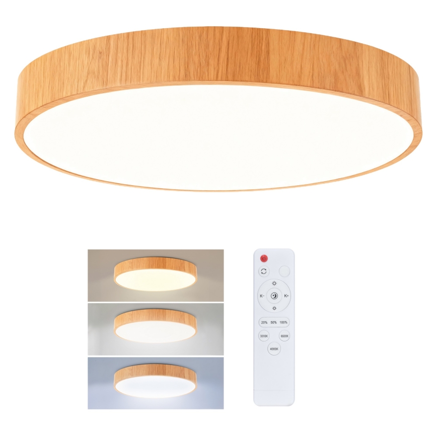 Brilagi - LED Stmievateľné stropné svietidlo POOL LED/50W/230V 3000-6000K pr. 40 cm drevený dekor + diaľkové ovládanie