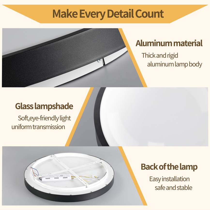 Brilagi - LED stmievateľné stropné svietidlo GLASS POOL DOUBLE LED/48W/230V 3000-6000K 40 cm čierne + diaľkové ovládanie