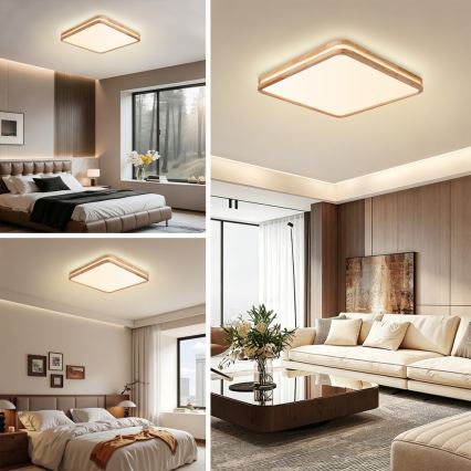BRILAGI - LED Stmievateľné stropné svietidlo MOLINA SQUARE LED/80W/230V 3000-6000K dub 60x60 cm + diaľkové ovládanie
