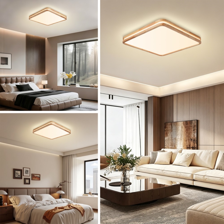 BRILAGI - LED Stmievateľné stropné svietidlo MOLINA SQUARE LED/80W/230V 3000-6000K dub 60x60 cm + diaľkové ovládanie