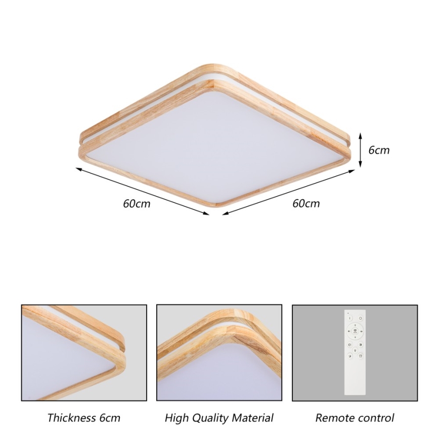 BRILAGI - LED Stmievateľné stropné svietidlo MOLINA SQUARE LED/80W/230V 3000-6000K dub 60x60 cm + diaľkové ovládanie