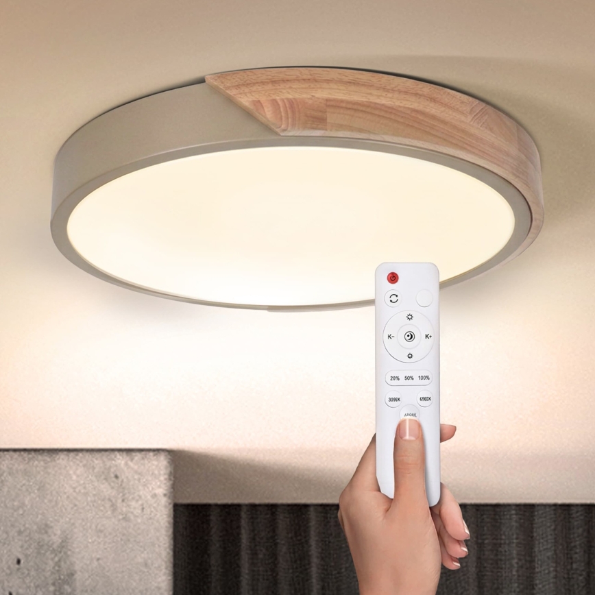 BRILAGI - LED Stmievané stropné svietidlo PILANA LED/48W/230V 3000-6500K dub/béžová pr. 40 cm + diaľkové ovládanie