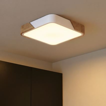 Brilagi - LED stmievateľné stropné svietidlo PILANA LED/48W/230V 3000-6500K dub/biela 42x42 cm + diaľkové ovládanie