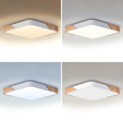 Brilagi - LED stmievateľné stropné svietidlo PILANA LED/48W/230V 3000-6500K dub/biela 56x56 cm + diaľkové ovládanie