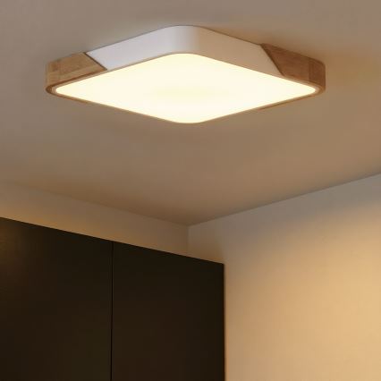 Brilagi - LED stmievateľné stropné svietidlo PILANA LED/48W/230V 3000-6500K dub/biela 56x56 cm + diaľkové ovládanie