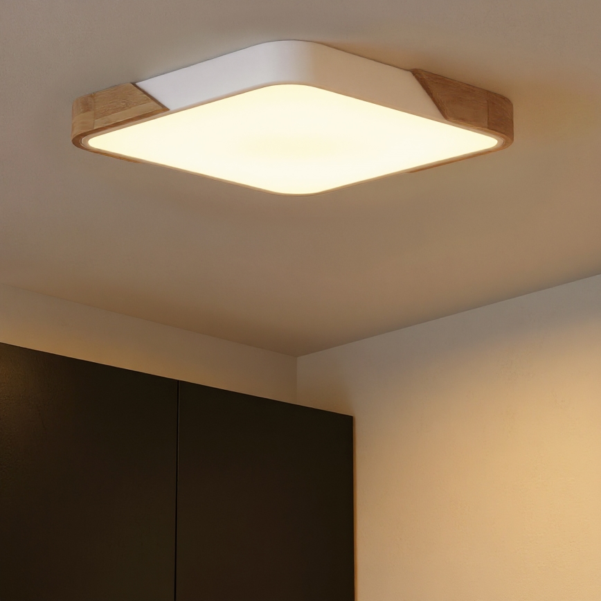 Brilagi - LED stmievateľné stropné svietidlo PILANA LED/48W/230V 3000-6500K dub/biela 56x56 cm + diaľkové ovládanie