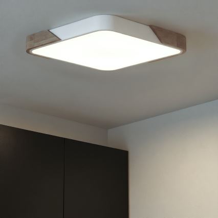 Brilagi - LED stmievateľné stropné svietidlo PILANA LED/48W/230V 3000-6500K dub/biela 56x56 cm + diaľkové ovládanie