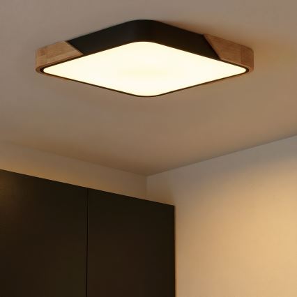 Brilagi - LED stmievateľné stropné svietidlo PILANA LED/60W/230V 3000-6500K dub/čierna 56x56 cm + diaľkové ovládanie