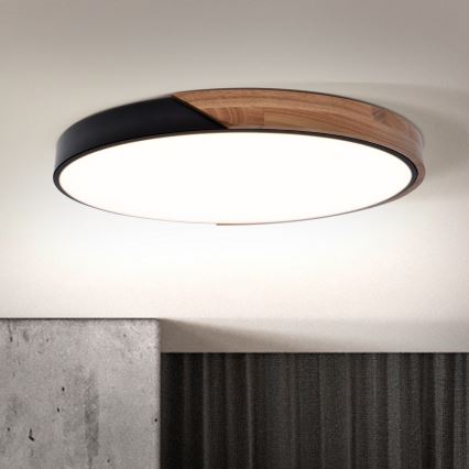 Brilagi - LED Stmievateľné stropné svietidlo PILANA LED/60W/230V 3000-6500K dub/čierna pr. 60 cm + diaľkové ovládanie