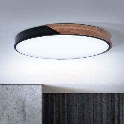 Brilagi - LED Stmievateľné stropné svietidlo PILANA LED/60W/230V 3000-6500K dub/čierna pr. 60 cm + diaľkové ovládanie