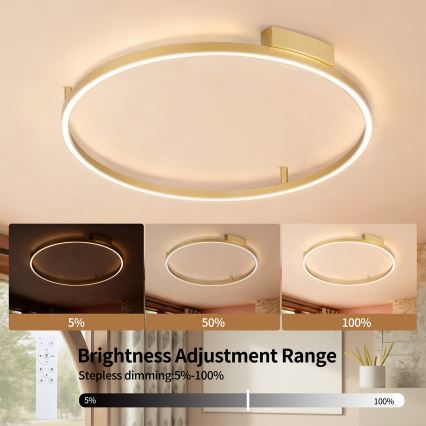 Brilagi - LED stmievateľné stropné svietidlo PORTOFINO LED/60W/230V 3000-6000K pr. 80 cm zlatá + diaľkové ovládanie