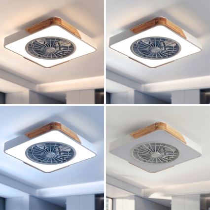 Brilagi - LED stmievateľné stropné svietidlo s ventilátorom LED/38W/230V 3000-6500K 3000-6500K 50x50 cm biela/dub + diaľkové ovládanie