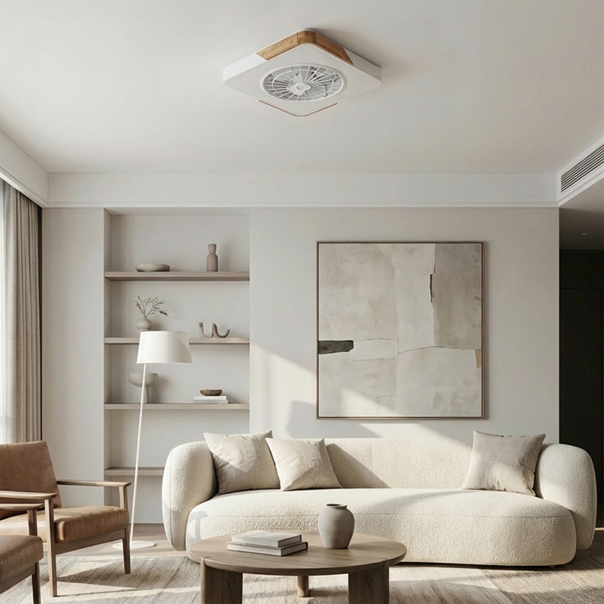 Brilagi - LED stmievateľné stropné svietidlo s ventilátorom LED/38W/230V 3000-6500K 3000-6500K 50x50 cm biela/dub + diaľkové ovládanie