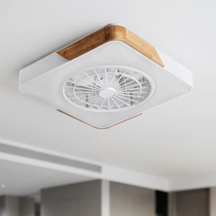 Brilagi - LED stmievateľné stropné svietidlo s ventilátorom LED/38W/230V 3000-6500K 3000-6500K 50x50 cm biela/dub + diaľkové ovládanie