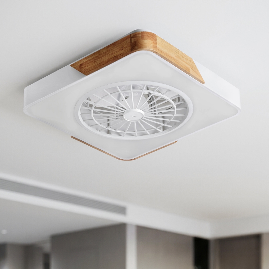 Brilagi - LED stmievateľné stropné svietidlo s ventilátorom LED/38W/230V 3000-6500K 3000-6500K 50x50 cm biela/dub + diaľkové ovládanie