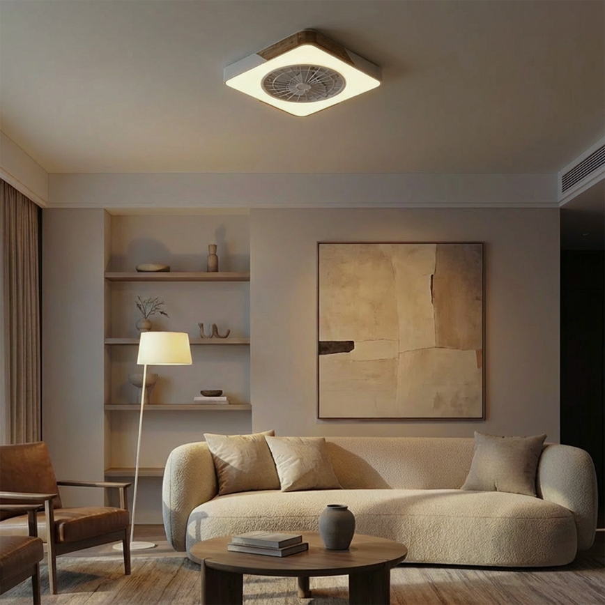 Brilagi - LED stmievateľné stropné svietidlo s ventilátorom LED/38W/230V 3000-6500K 3000-6500K 50x50 cm biela/dub + diaľkové ovládanie