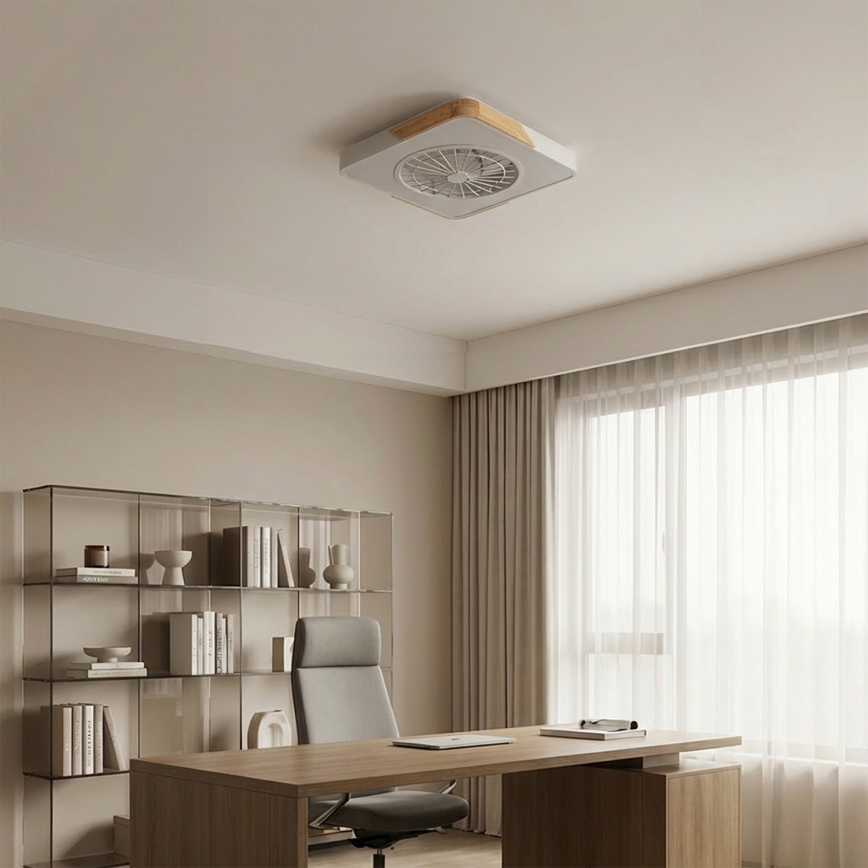Brilagi - LED stmievateľné stropné svietidlo s ventilátorom LED/38W/230V 3000-6500K 3000-6500K 50x50 cm biela/dub + diaľkové ovládanie