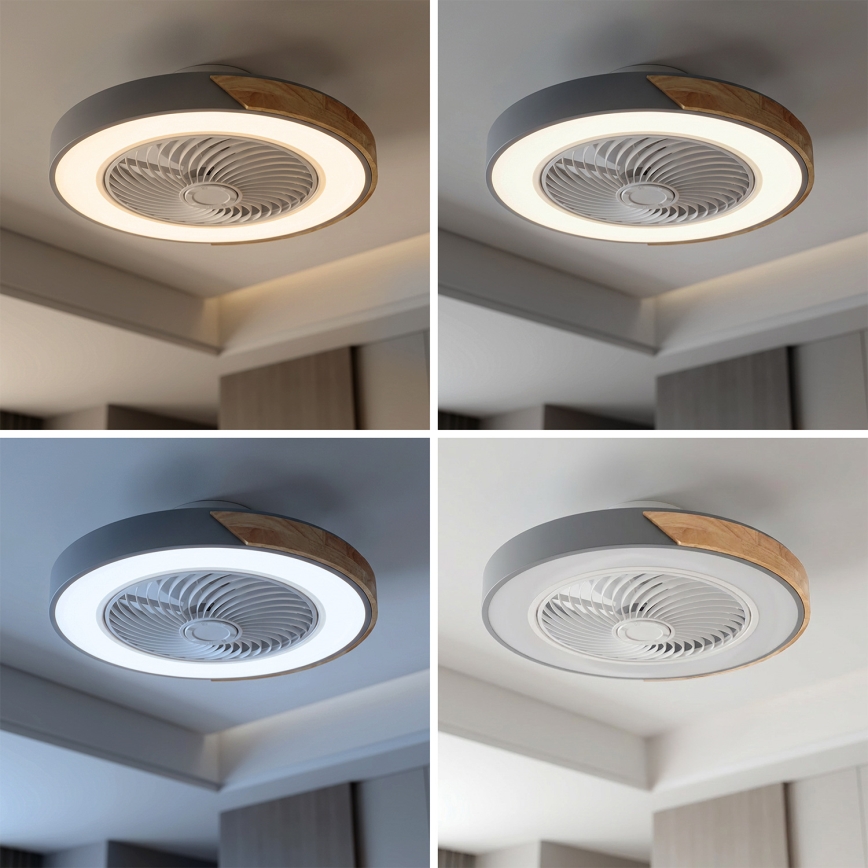 Brilagi - Stmievateľné LED stropné svietidlo s ventilátorom LED/38W/230V 3000-6500K 3000-6500K priemer 50 cm sivá/dub + diaľkové ovládanie