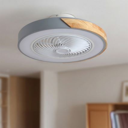 Brilagi - Stmievateľné LED stropné svietidlo s ventilátorom LED/38W/230V 3000-6500K 3000-6500K priemer 50 cm sivá/dub + diaľkové ovládanie