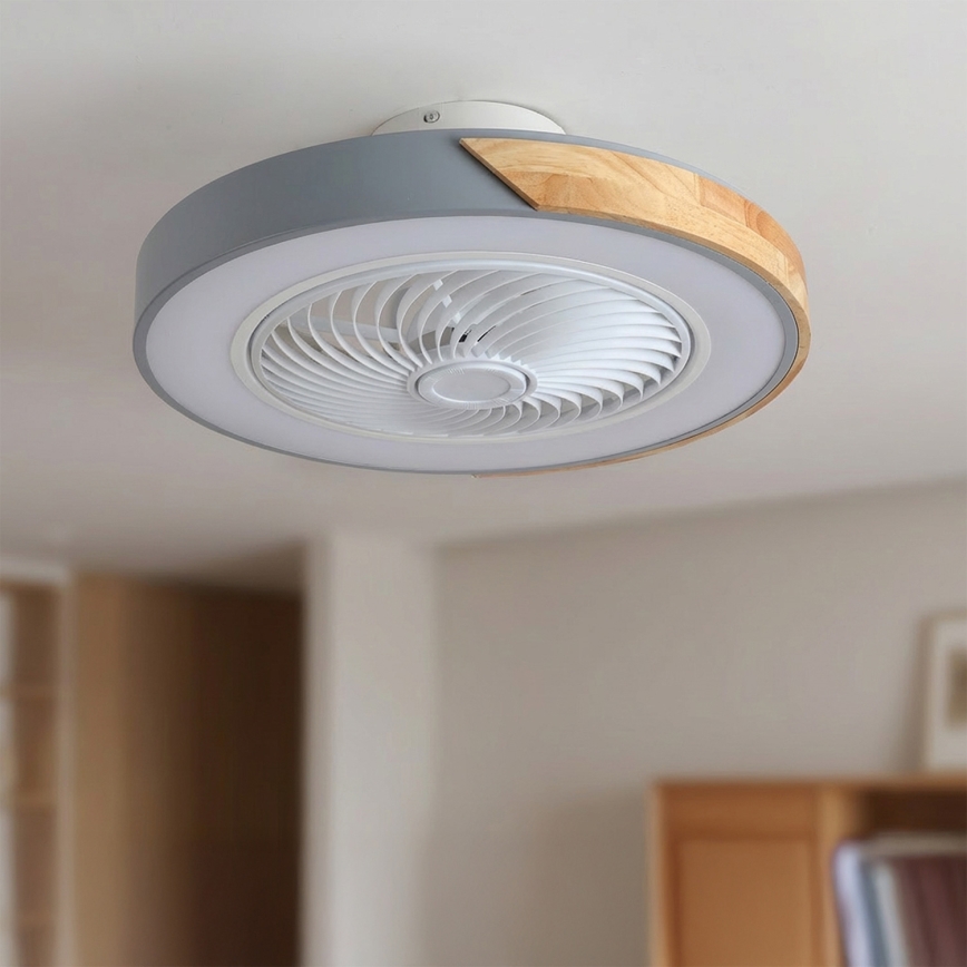 Brilagi - Stmievateľné LED stropné svietidlo s ventilátorom LED/38W/230V 3000-6500K 3000-6500K priemer 50 cm sivá/dub + diaľkové ovládanie