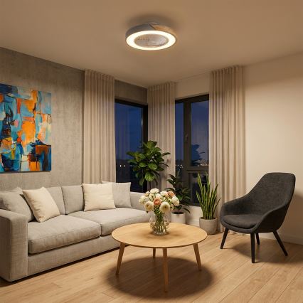 Brilagi - Stmievateľné LED stropné svietidlo s ventilátorom LED/38W/230V 3000-6500K 3000-6500K priemer 50 cm sivá/dub + diaľkové ovládanie