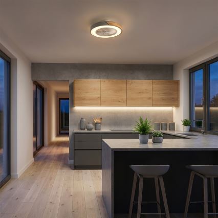 Brilagi - Stmievateľné LED stropné svietidlo s ventilátorom LED/38W/230V 3000-6500K 3000-6500K priemer 50 cm sivá/dub + diaľkové ovládanie