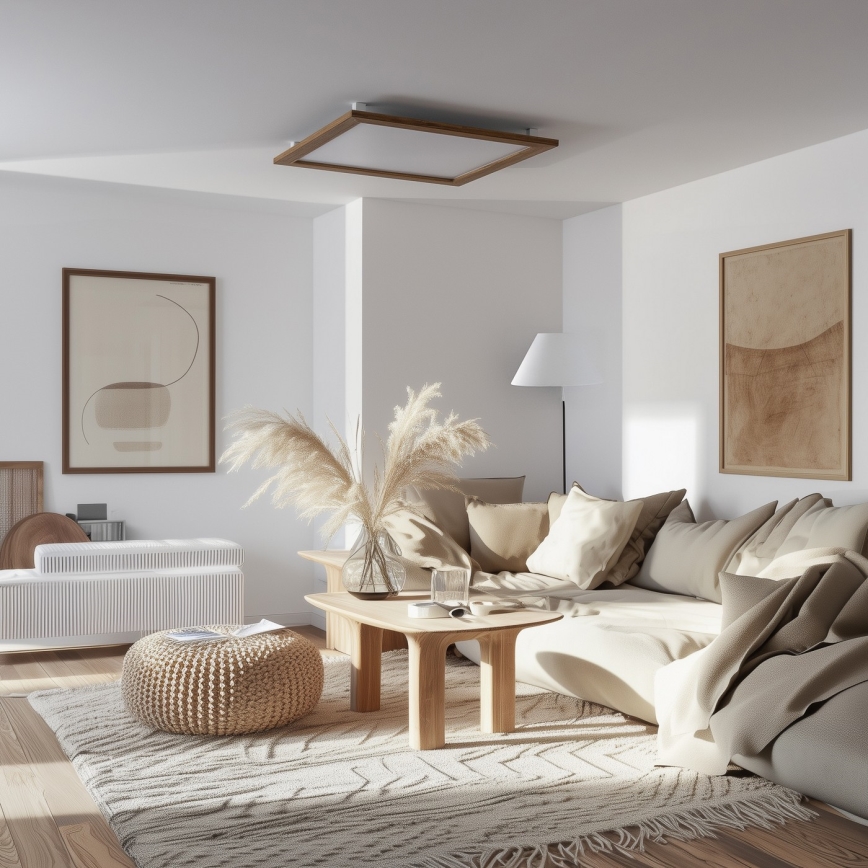 Brilagi - LED Stmievateľné stropné svietidlo SLIMFRAME WOOD LED/58W/230V 64x64 cm 3000-6000K hnedá + diaľkové ovládanie