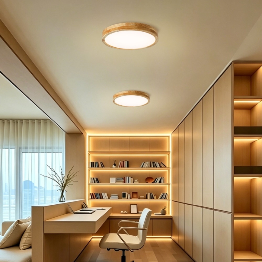 BRILAGI - LED stmievateľné stropné svietidlo WOODLINE LED/48W/230V 3000-6000K dub, priemer 40 cm + diaľkové ovládanie