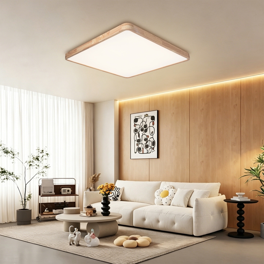 BRILAGI - LED Stmievateľné stropné svietidlo WOODLINE SQUARE LED/100W/230V 3000-6000K dub 80x80 cm + diaľkové ovládanie
