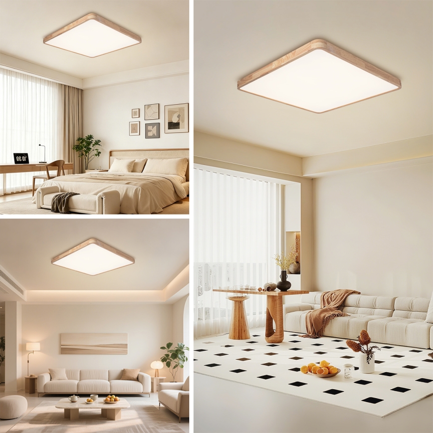 BRILAGI - LED Stmievateľné stropné svietidlo WOODLINE SQUARE LED/100W/230V 3000-6000K dub 80x80 cm + diaľkové ovládanie