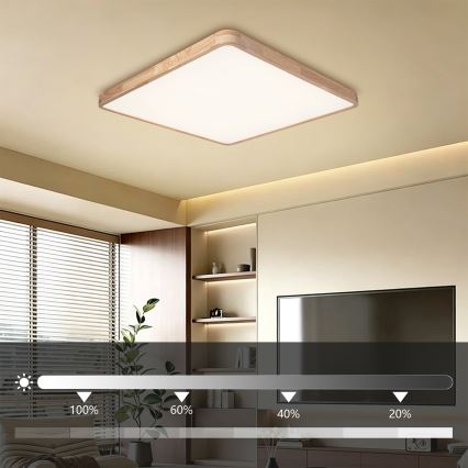 BRILAGI - LED Stmievateľné stropné svietidlo WOODLINE SQUARE LED/100W/230V 3000-6000K dub 80x80 cm + diaľkové ovládanie
