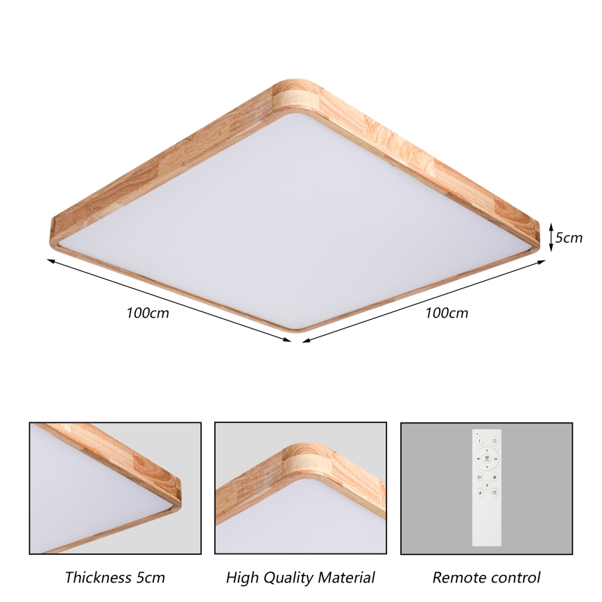BRILAGI - LED stmievateľné stropné svietidlo WOODLINE SQUARE LED/180W/230V 3000–6000K dub 100×100 cm + diaľkové ovládanie