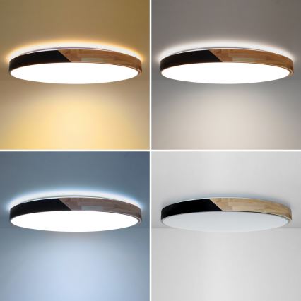 Brilagi - LED stmievateľné stropné svietidlo PILANA LED/72W/230V 3000-6500K dub/čierna priemer 80 cm + diaľkové ovládanie