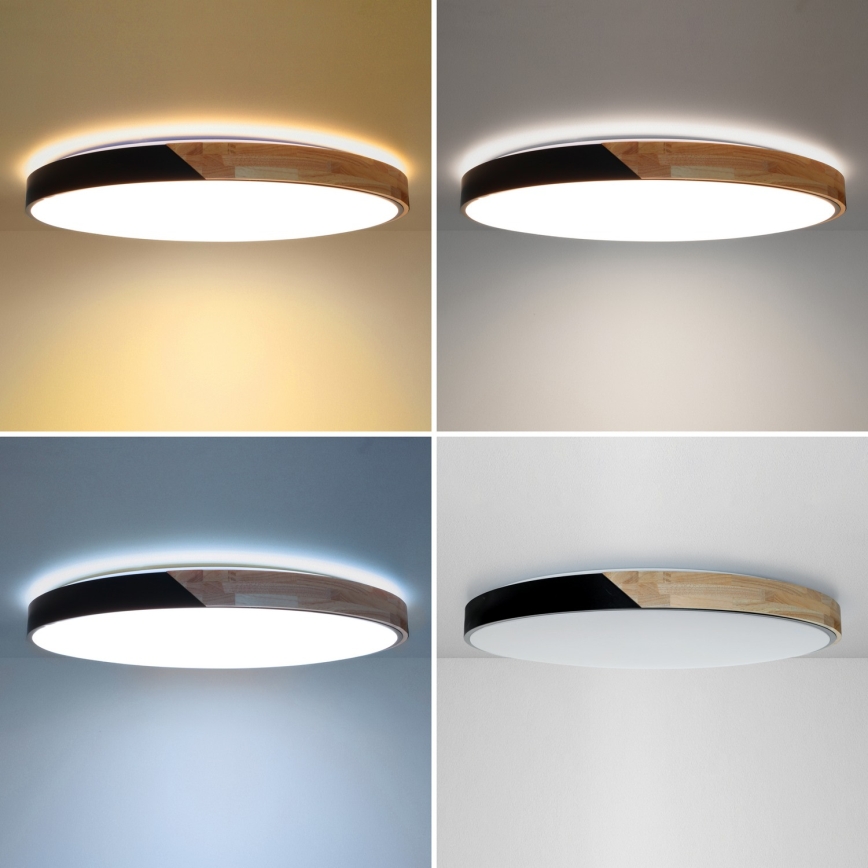Brilagi - LED stmievateľné stropné svietidlo PILANA LED/72W/230V 3000-6500K dub/čierna priemer 80 cm + diaľkové ovládanie