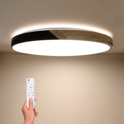 Brilagi - LED stmievateľné stropné svietidlo PILANA LED/72W/230V 3000-6500K dub/čierna priemer 80 cm + diaľkové ovládanie
