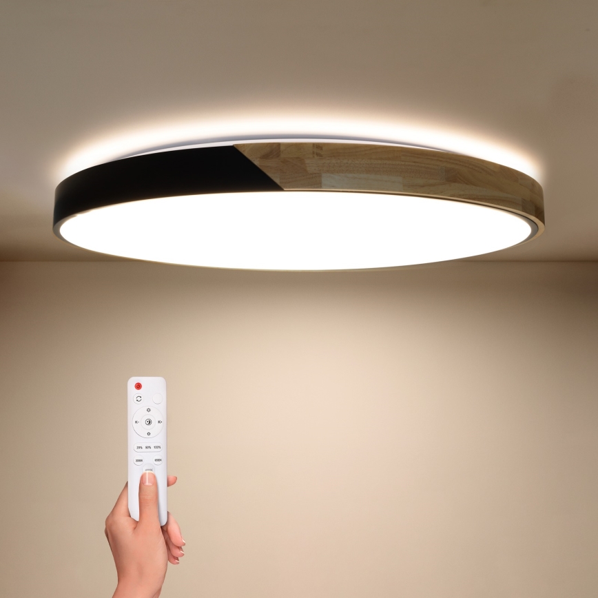 Brilagi - LED stmievateľné stropné svietidlo PILANA LED/72W/230V 3000-6500K dub/čierna priemer 80 cm + diaľkové ovládanie