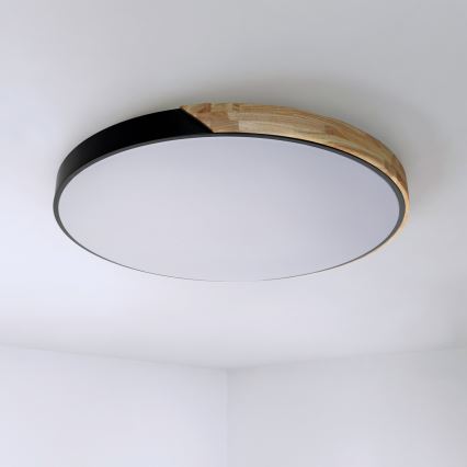 Brilagi - LED stmievateľné stropné svietidlo PILANA LED/72W/230V 3000-6500K dub/čierna priemer 80 cm + diaľkové ovládanie