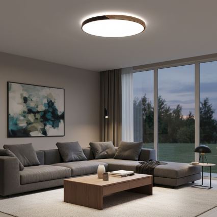 Brilagi - LED stmievateľné stropné svietidlo PILANA LED/72W/230V 3000-6500K dub/čierna priemer 80 cm + diaľkové ovládanie