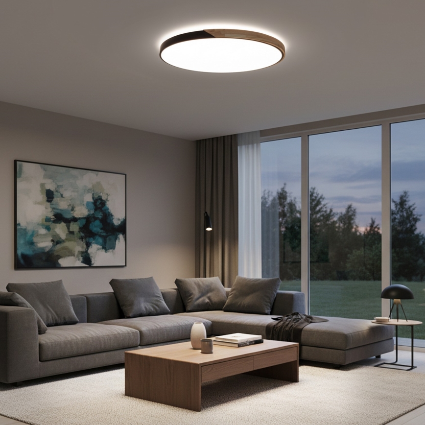 Brilagi - LED stmievateľné stropné svietidlo PILANA LED/72W/230V 3000-6500K dub/čierna priemer 80 cm + diaľkové ovládanie
