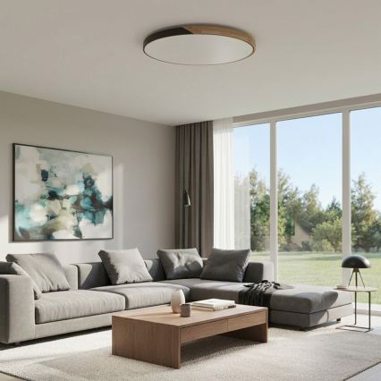 Brilagi - LED stmievateľné stropné svietidlo PILANA LED/72W/230V 3000-6500K dub/čierna priemer 80 cm + diaľkové ovládanie