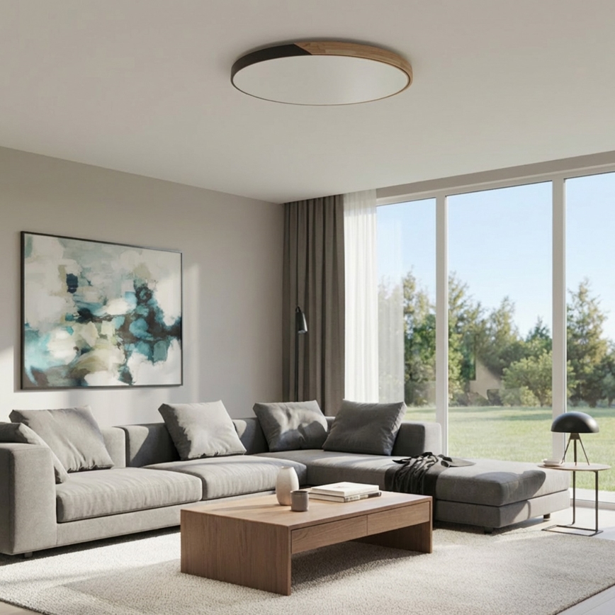 Brilagi - LED stmievateľné stropné svietidlo PILANA LED/72W/230V 3000-6500K dub/čierna priemer 80 cm + diaľkové ovládanie