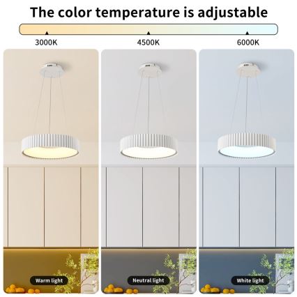 BRILAGI - LED stmievateľný závesný luster na lanku FALCON MODERN LED/30W/230V 3000-6000K priemer 40 cm biela + diaľkové ovládanie