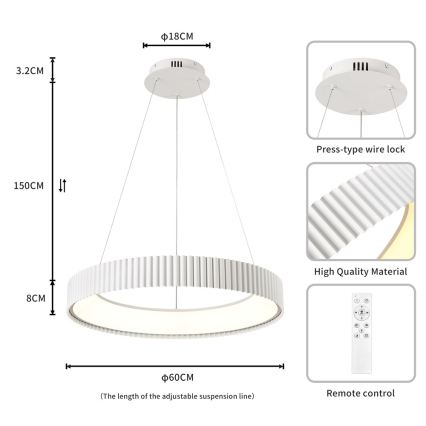 BRILAGI - LED Stmievateľný závesný luster na lankách FALCON MODERN LED/54W/230V 3000-6000K pr. 60 cm biela + diaľkové ovládanie