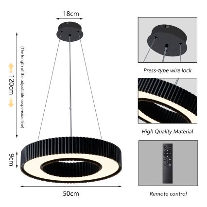 Brilagi - stmievateľný LED luster na lane LUMIX LED/48W/230V 3000-6000K čierny, priemer 50 cm + diaľkové ovládanie