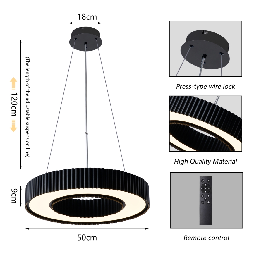 Brilagi - stmievateľný LED luster na lane LUMIX LED/48W/230V 3000-6000K čierny, priemer 50 cm + diaľkové ovládanie