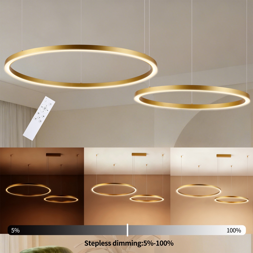 Brilagi - Stmievateľný LED luster na lanku PORTOFINO LED/98W/230V 3000-6000K zlatá + diaľkové ovládanie