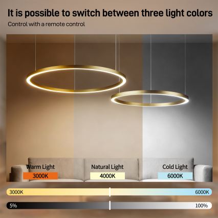 Brilagi - Stmievateľný LED luster na lanku PORTOFINO LED/98W/230V 3000-6000K zlatá + diaľkové ovládanie