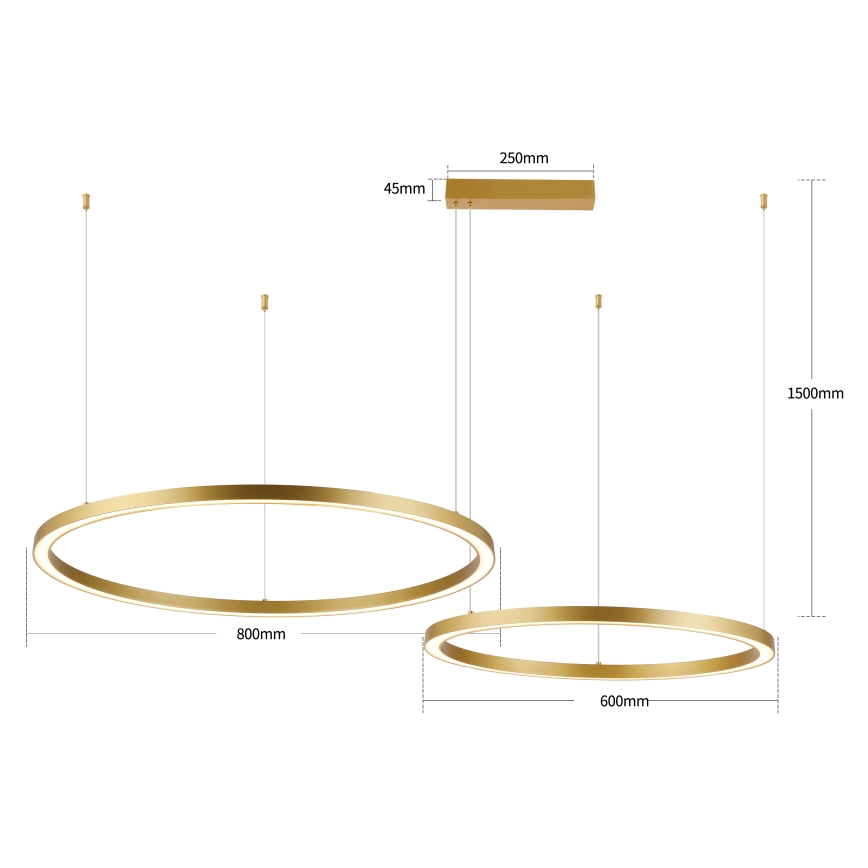 Brilagi - Stmievateľný LED luster na lanku PORTOFINO LED/98W/230V 3000-6000K zlatá + diaľkové ovládanie