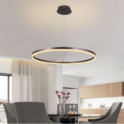Brilagi - LED stmievateľný luster na lane CIRCLE LED/55W/230V 3000-6500K pr. 80 cm hnedá + diaľkové ovládanie